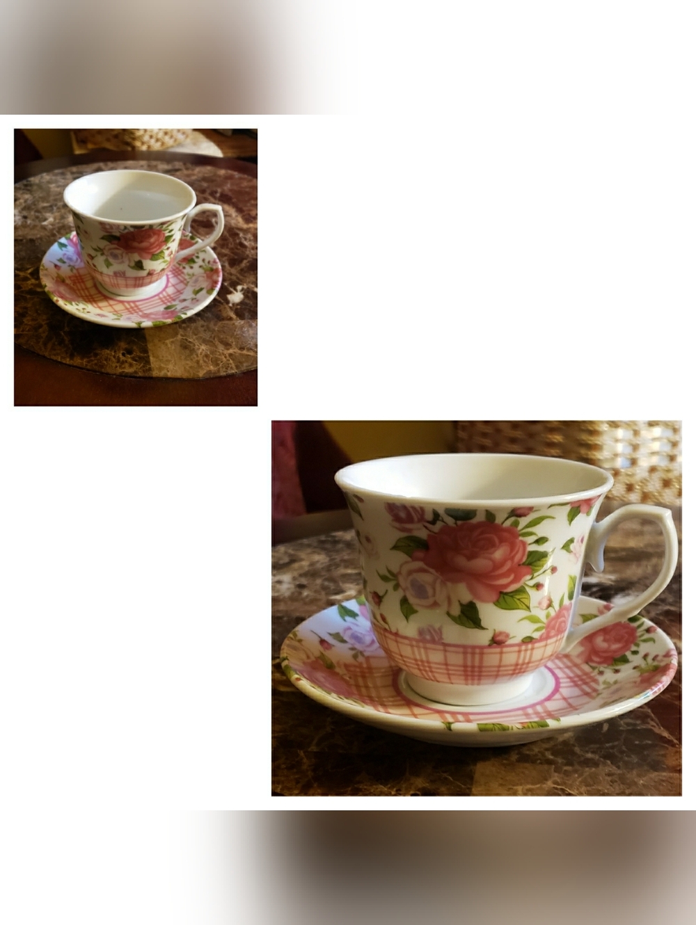 Pink Floral Design Tea Cup And Saucer